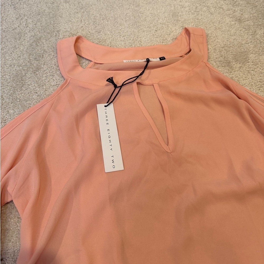 NWT Three Eighty Two Salmon Flowy Longsleeve Blouse Exposed Shoulders Size XS - Picture 2 of 6